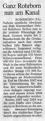 Rohrborn, Zeitungsartikel Kanalbau