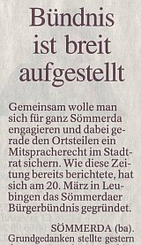 Rohrborn, Zeitungsartikel Bürgerbündnis