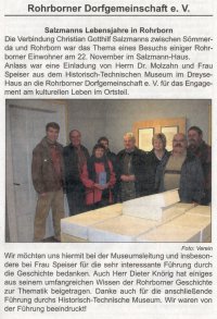 Zeitungsartikel Rohrborn Besuch Museum Sömmerda Salzmann