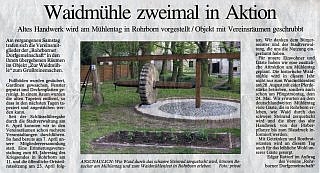 Zeitungsartikel Thüringer Allgemeine Waidmühle Vereinsräume