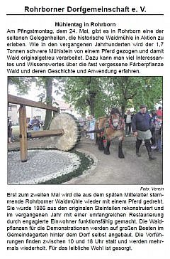Rohrborn Zeitungsartikel Mühlentag Waidmühle