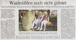 Zeitungsartikel Rohrborn 2010 Waidmühle Mühlenverein DGM
