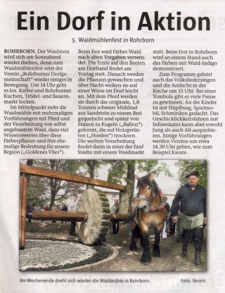 Rohrborn Zeitungsartikel Waidmühlenfest 2010 Ein Dorf in Aktion