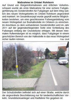 Zeitungsartikel Amtsblatt 1.12.2010 Fußweg zum neuen Wohngebiet