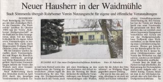 Zeitungsartikel Thüringer Allgemeine Zur Waidmühle Verein Rohrborner Dorfgemeinschaft