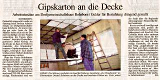 Zeitungsartikel Renovierung des Saales "Zur Waidmühle" Rohrborn