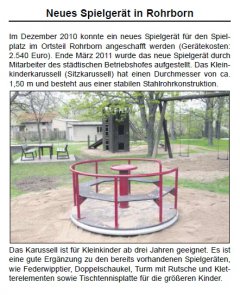 Zeitungsartikel Amtsblatt Rohrborn neues Spielgerät Karussell Spielplatz