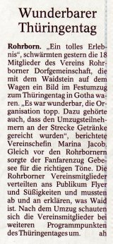 Rohrborn Zeitungsartikel "Wunderbarer Thüringentag"