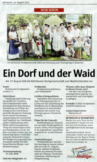 Zeitungsartikel Rohrborner Dorfgemeinschaft 2011