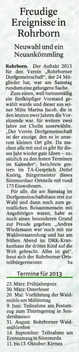 Zeitungsartikel Rohrborn Terine 2013