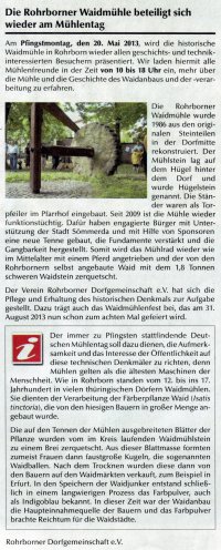 Zeitungsartikel Rohrborn Mühlentag 2013